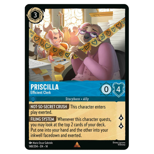 Priscilla – Efficient Clerk 148/204 card from the Lorcana set Hyperia City