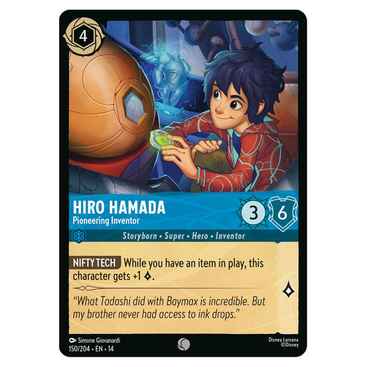 Hiro Hamada – Pioneering Inventor 150/204 card from the Lorcana set Hyperia City