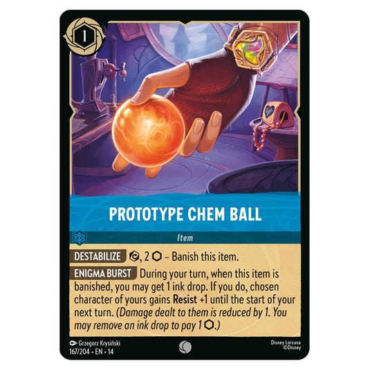 Prototype Chem Ball 167/204 card from the Lorcana set Hyperia City