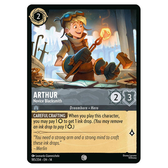 Arthur – Novice Blacksmith 185/204 card from the Lorcana set Hyperia City