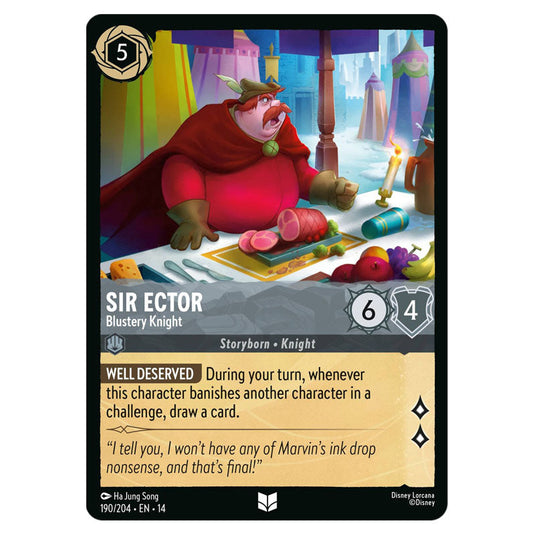 Sir Ector – Blustery Knight 190/204 card from the Lorcana set Hyperia City