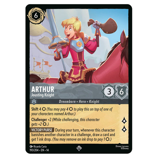 Arthur – Jousting Knight 193/204 card from the Lorcana set Hyperia City