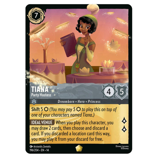 Tiana – Party Hostess 196/204 card from the Lorcana set Hyperia City