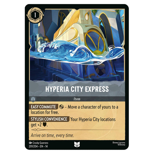 Hyperia City Express 201/204 card from the Lorcana set Hyperia City