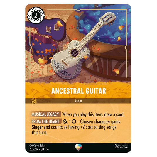 Ancestral Guitar 207/204 card from the Lorcana set Hyperia City