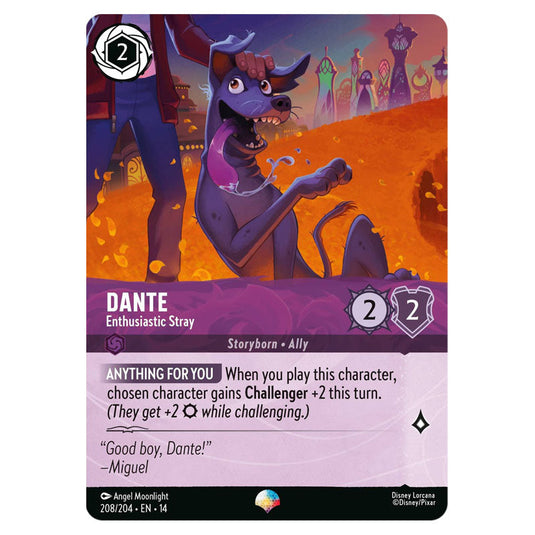 Dante – Enthusiastic Stray 208/204 card from the Lorcana set Hyperia City