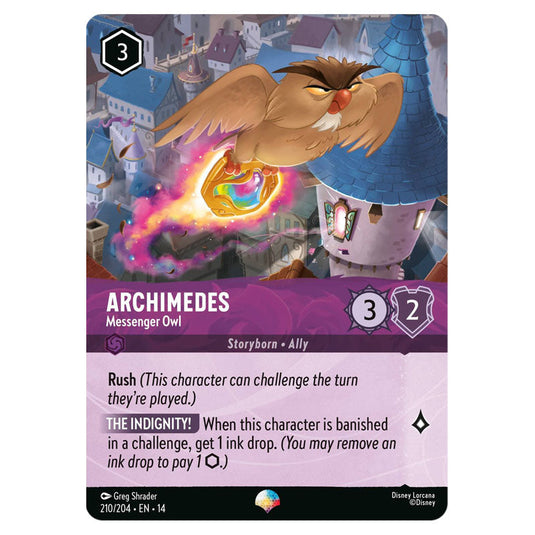 Archimedes – Messenger Owl 210/204 card from the Lorcana set Hyperia City