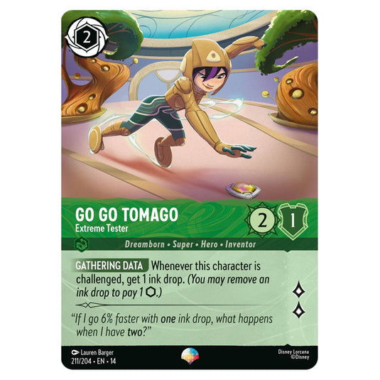 Go Go Tomago – Extreme Tester 211/204 card from the Lorcana set Hyperia City