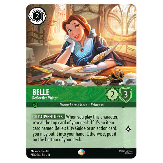 Belle – Reflective Writer 212/204 card from the Lorcana set Hyperia City