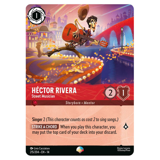 Héctor Rivera – Street Musician 215/204 card from the Lorcana set Hyperia City