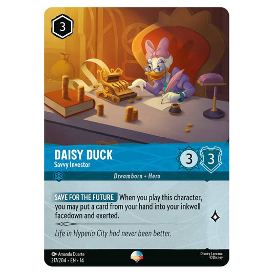 Daisy Duck – Savvy Investor 217/204 card from the Lorcana set Hyperia City