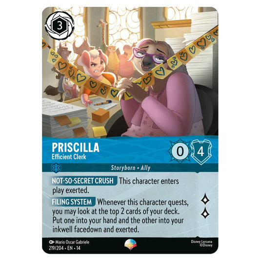 Priscilla – Efficient Clerk 219/204 card from the Lorcana set Hyperia City