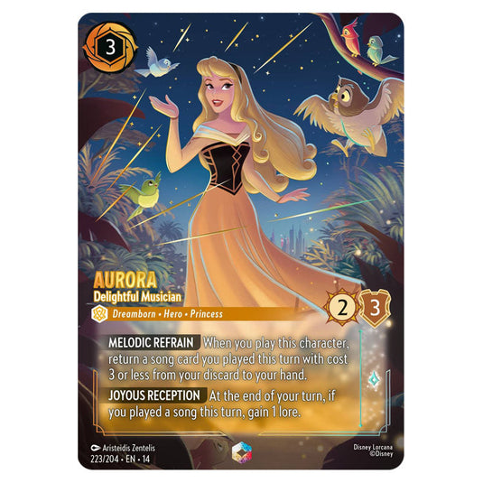 Aurora – Delightful Musician 223/204 card from the Lorcana set Hyperia City