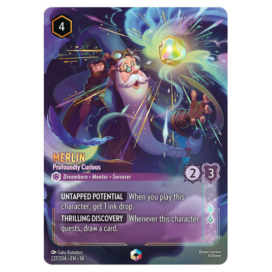Merlin – Profoundly Curious 227/204 card from the Lorcana set Hyperia City