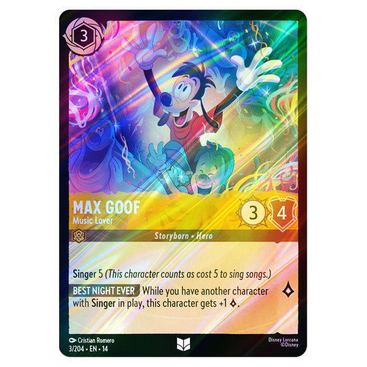 Max Goof – Music Lover 3/204 card from the Lorcana set Hyperia City