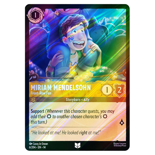 Miriam Mendelsohn – Front-Row Fan 6/204 card from the Lorcana set Hyperia City