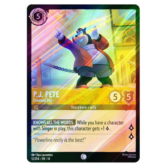 P.J. Pete – Devoted Fan 12/204 card from the Lorcana set Hyperia City