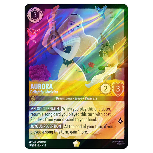 Aurora – Delightful Musician 19/204 card from the Lorcana set Hyperia City