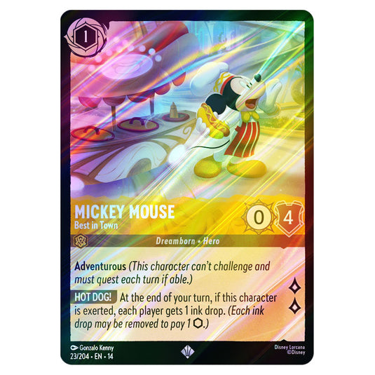 Mickey Mouse – Best in Town 23/204 card from the Lorcana set Hyperia City