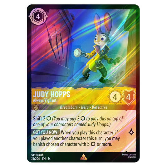 Judy Hopps – Always Vigilant 24/204 card from the Lorcana set Hyperia City