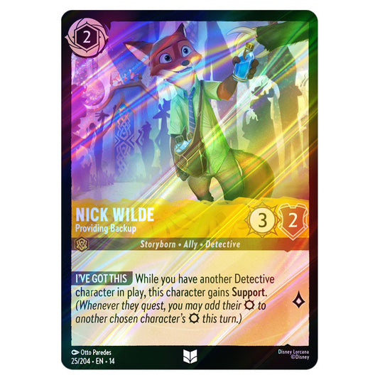 Nick Wilde – Providing Backup 25/204 card from the Lorcana set Hyperia City