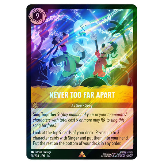 Never Too Far Apart 28/204 card from the Lorcana set Hyperia City