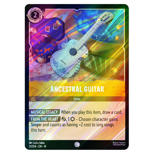 Ancestral Guitar 31/204 card from the Lorcana set Hyperia City