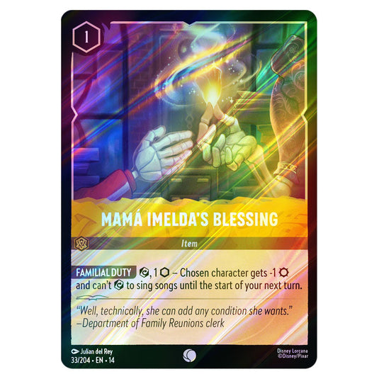 Mamá Imelda's Blessing 33/204 card from the Lorcana set Hyperia City