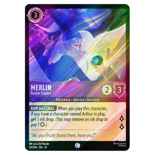 Merlin – Bauble Expert 39/204 card from the Lorcana set Hyperia City
