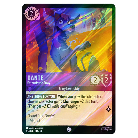 Dante – Enthusiastic Stray 43/204 card from the Lorcana set Hyperia City