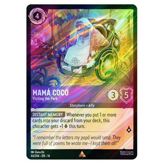 Mamá Coco – Visiting the Park 44/204 card from the Lorcana set Hyperia City