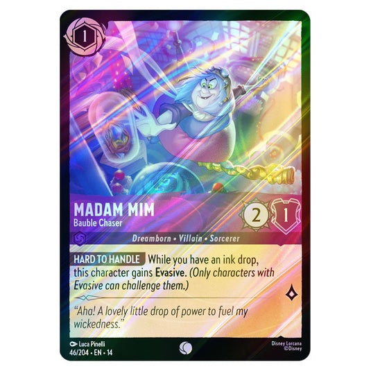 Madam Mim – Bauble Chaser 46/204 card from the Lorcana set Hyperia City
