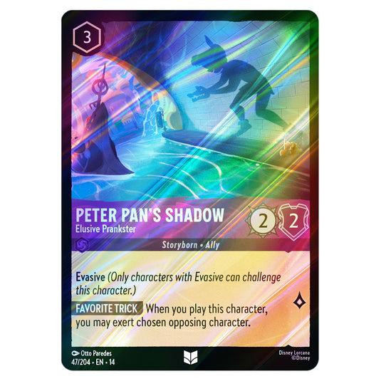 Peter Pan's Shadow – Elusive Prankster 47/204 card from the Lorcana set Hyperia City