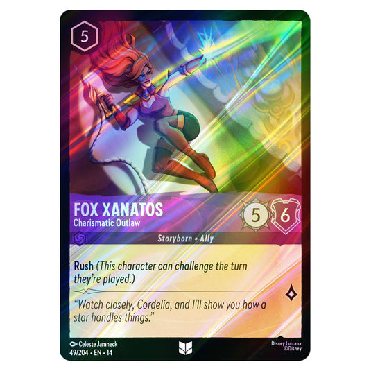 Fox Xanatos – Charismatic Outlaw 49/204 card from the Lorcana set Hyperia City