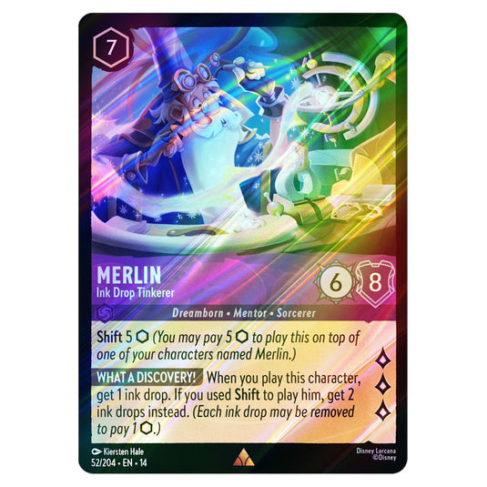 Merlin – Ink Drop Tinkerer 52/204 card from the Lorcana set Hyperia City