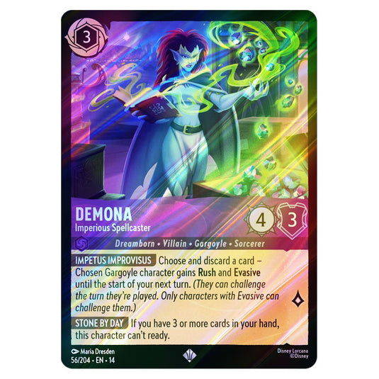 Demona – Imperious Spellcaster 56/204 card from the Lorcana set Hyperia City