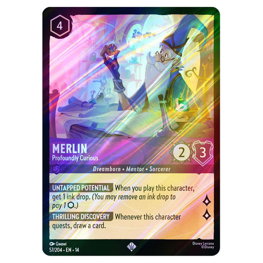 Merlin – Profoundly Curious 57/204 card from the Lorcana set Hyperia City