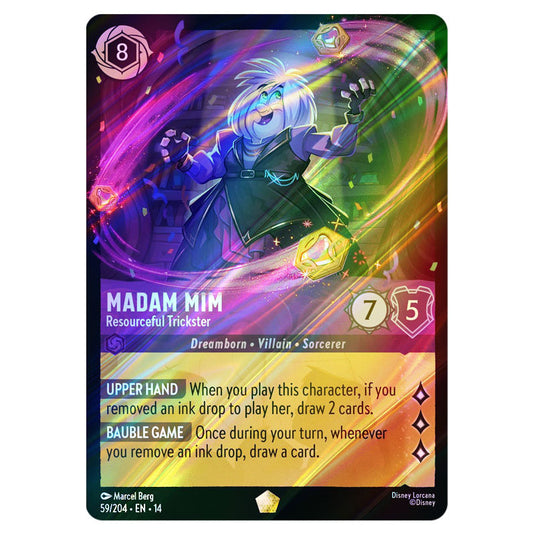Madam Mim – Resourceful Trickster 59/204 card from the Lorcana set Hyperia City