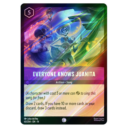Everyone Knows Juanita 60/204 card from the Lorcana set Hyperia City