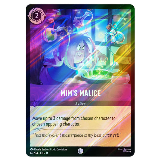 Mim's Malice 61/204 card from the Lorcana set Hyperia City
