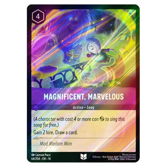 Magnificent, Marvelous 64/204 card from the Lorcana set Hyperia City