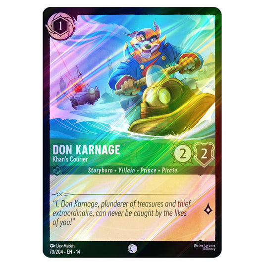 Don Karnage – Khan's Courier 70/204 card from the Lorcana set Hyperia City