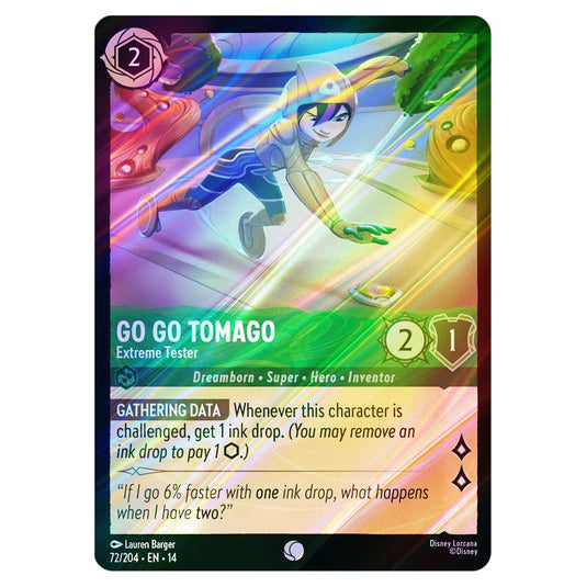 Go Go Tomago – Extreme Tester 72/204 card from the Lorcana set Hyperia City