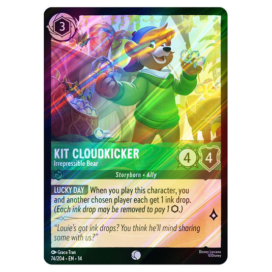 Kit Cloudkicker – Irrepressible Bear 74/204 card from the Lorcana set Hyperia City