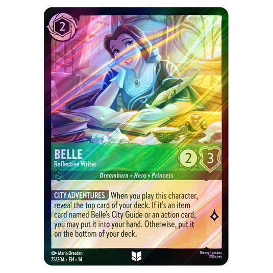 Belle – Reflective Writer 75/204 card from the Lorcana set Hyperia City