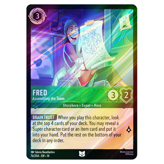 Fred – Assembling the Team 76/204 card from the Lorcana set Hyperia City