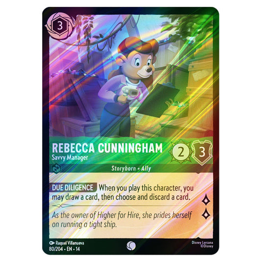 Rebecca Cunningham – Savvy Manager 80/204 card from the Lorcana set Hyperia City