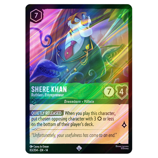 Shere Khan – Ruthless Entrepreneur 83/204 card from the Lorcana set Hyperia City