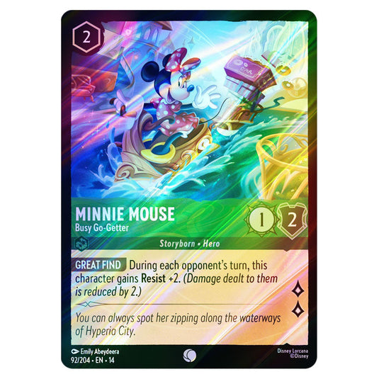 Minnie Mouse – Busy Go-Getter 92/204 card from the Lorcana set Hyperia City