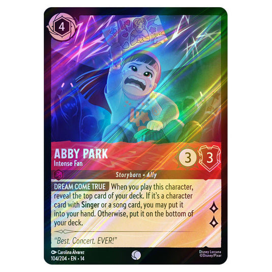 Abby Park – Intense Fan 104/204 card from the Lorcana set Hyperia City